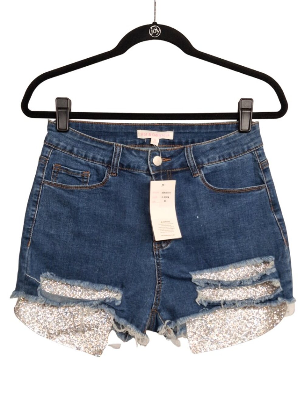 HOT & DELICIOUS Rhinestone Denim Shorts Cutoff Distressed Glam Medium NWT